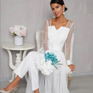 White Jumpsuit with white train attachment